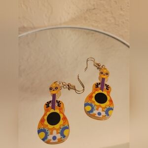 Colorful Skull Day Of The Dead Guitar Earrings